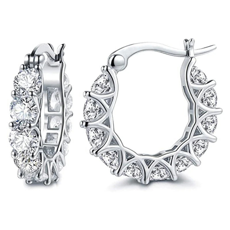 Silver Plated Anti Tarnish American Diamond Studded Contemporary Beautiful Hoop Earrings
