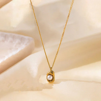 Gold Plated Stainless Steel Anti Tarnish Pearl Studded Contemporary Pendant