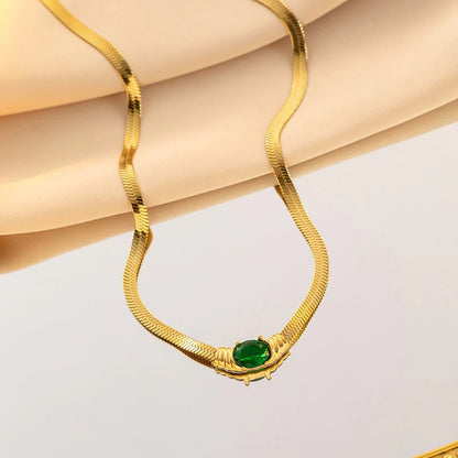 Gold Plated Stainless Steel Anti Tarnish Stone Studded Snake Chain Pendant