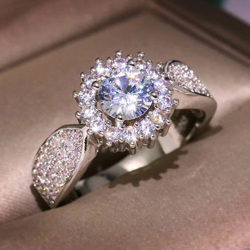 Silver Plated Anti Tarnish American Diamond Crushed Ice Cut Star-Like Finger Ring