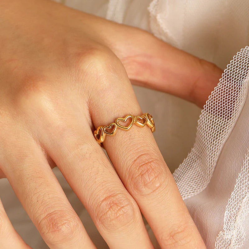 Gold Plated Anti Tarnish Stainless Steel Heart Themed Adjustable Finger Ring