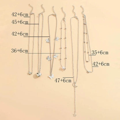 Silver Plated Butterfly inspired Set of 6 Layered Necklace For Women