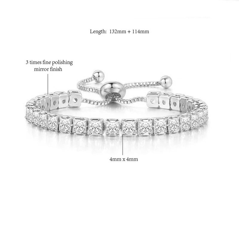 Zaverati Square Cut Cubic Zirconia White Matrix Anti Tarnish Tennis Bracelet