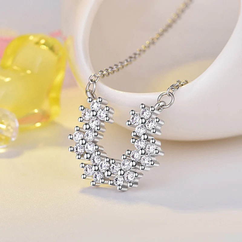 Silver Plated American Diamond Studded Half Hoop Floral Pendant