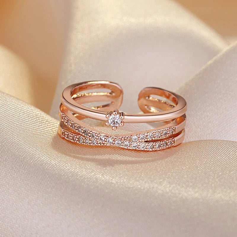 Rose Gold American Diamond Studded Contemporary Korean Finger Ring