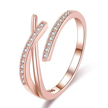Zaverati Rose Gold Plated American Diamond Studded Contemporary Korean Finger Ring