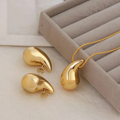 Gold Plated Glossy Chunky Dome Drop Jewellery Set
