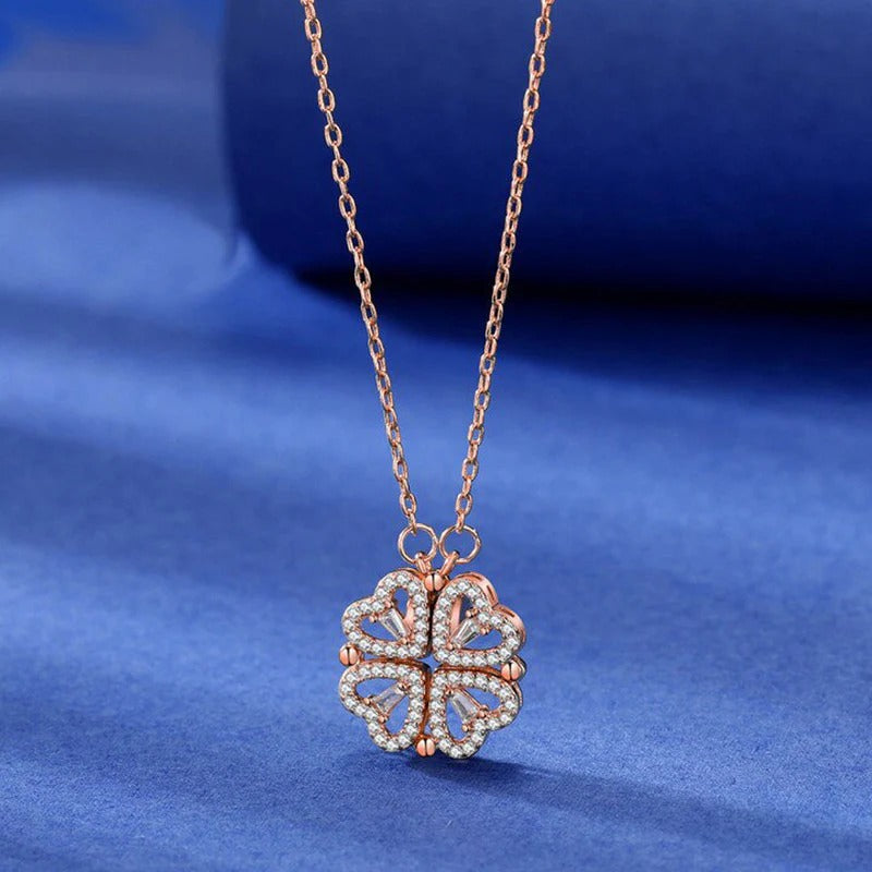 Rose Gold Plated Clover Design AD Openable Magnetic Pendant