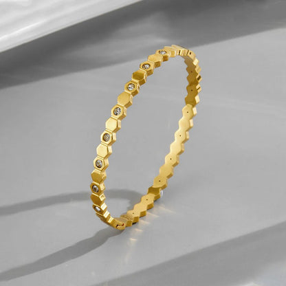 Gold-Plated AD Bangle-Style Hexagonal Anti Tarnish Bracelet