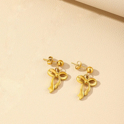 Gold-Plated Stainless Steel Anti Tarnish Infinity Bow Drop Earrings