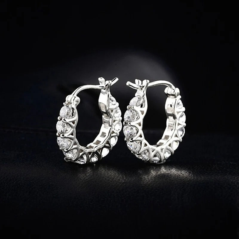 Silver Plated Anti Tarnish American Diamond Studded Contemporary Beautiful Hoop Earrings