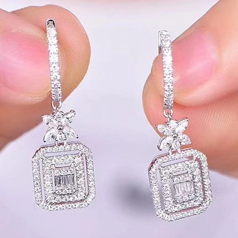Silver Plated Anti Tarnish American Diamond Studded Iconic Luxury Geometric Drop