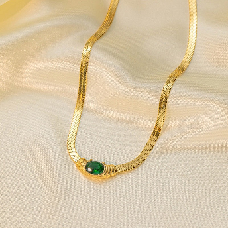 Gold Plated Stainless Steel Anti Tarnish Stone Studded Snake Chain Pendant