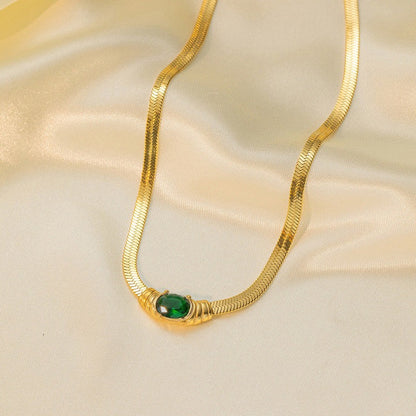 Gold Plated Stainless Steel Anti Tarnish Stone Studded Snake Chain Pendant