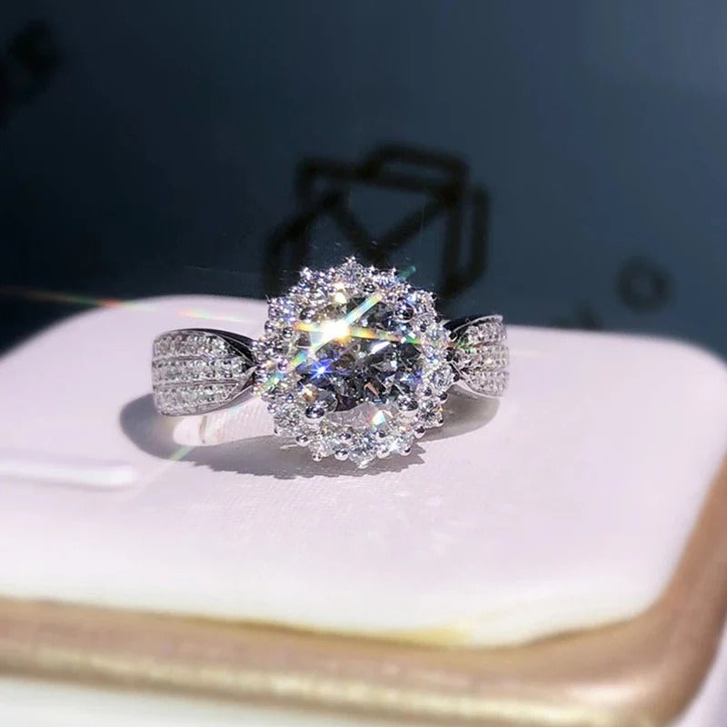 Silver Plated Anti Tarnish American Diamond Crushed Ice Cut Star-Like Finger Ring