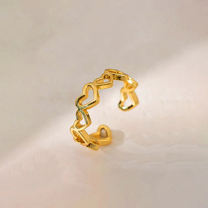 Gold Plated Anti Tarnish Stainless Steel Heart Themed Adjustable Finger Ring