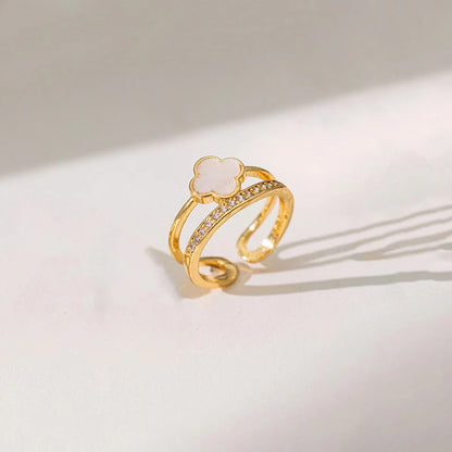 Gold Plated Anti Tarnish Stainless Steel Clover Themed Adjustable Finger Ring