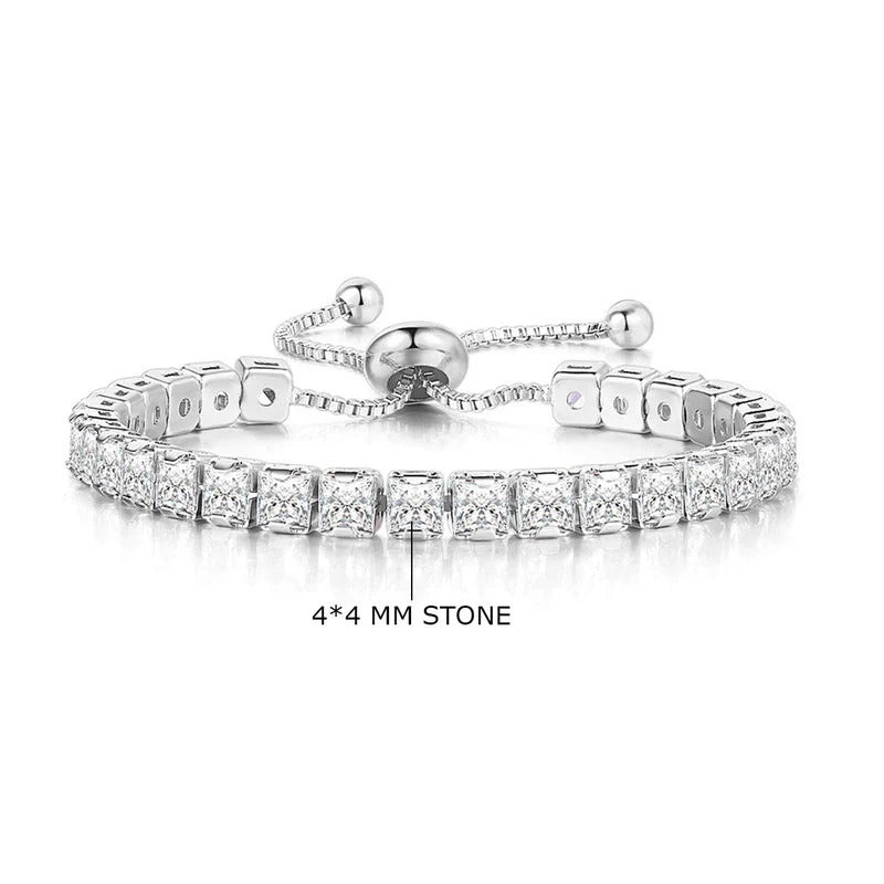 Zaverati Square Cut Cubic Zirconia White Matrix Anti Tarnish Tennis Bracelet