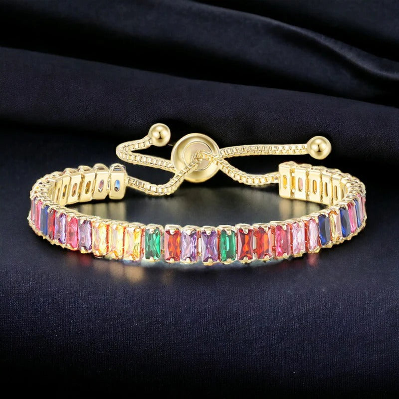 Rectangular Cut Cubic Zirconia Multicolor Matrix Tennis Bracelet