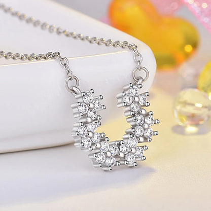 Silver Plated American Diamond Studded Half Hoop Floral Pendant