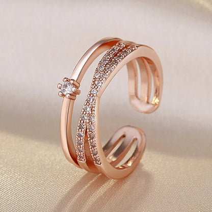 Rose Gold American Diamond Studded Contemporary Korean Finger Ring