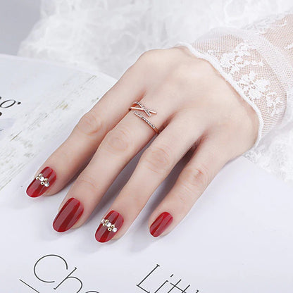Zaverati Rose Gold Plated American Diamond Studded Contemporary Korean Finger Ring