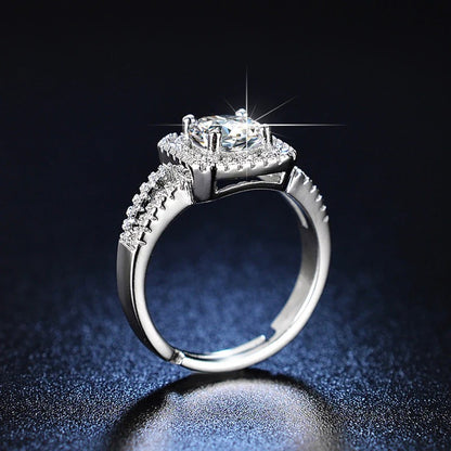 Silver Plated American Diamond Studded Geometrical Anti Tarnish Solitaire Adjustable Finger Ring