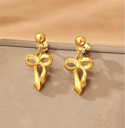 Gold-Plated Stainless Steel Anti Tarnish Infinity Bow Drop Earrings