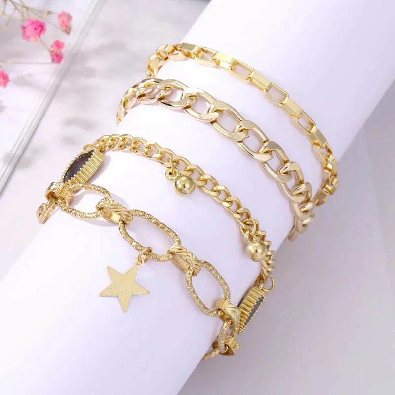 Golden Heart-Star Contemporary Bracelet (Pack of 4)
