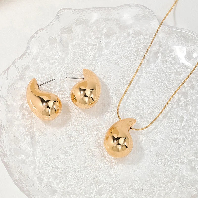 Gold Plated Glossy Chunky Dome Drop Jewellery Set