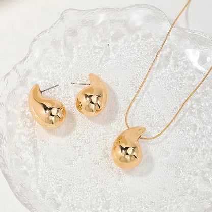 Gold Plated Glossy Chunky Dome Drop Jewellery Set