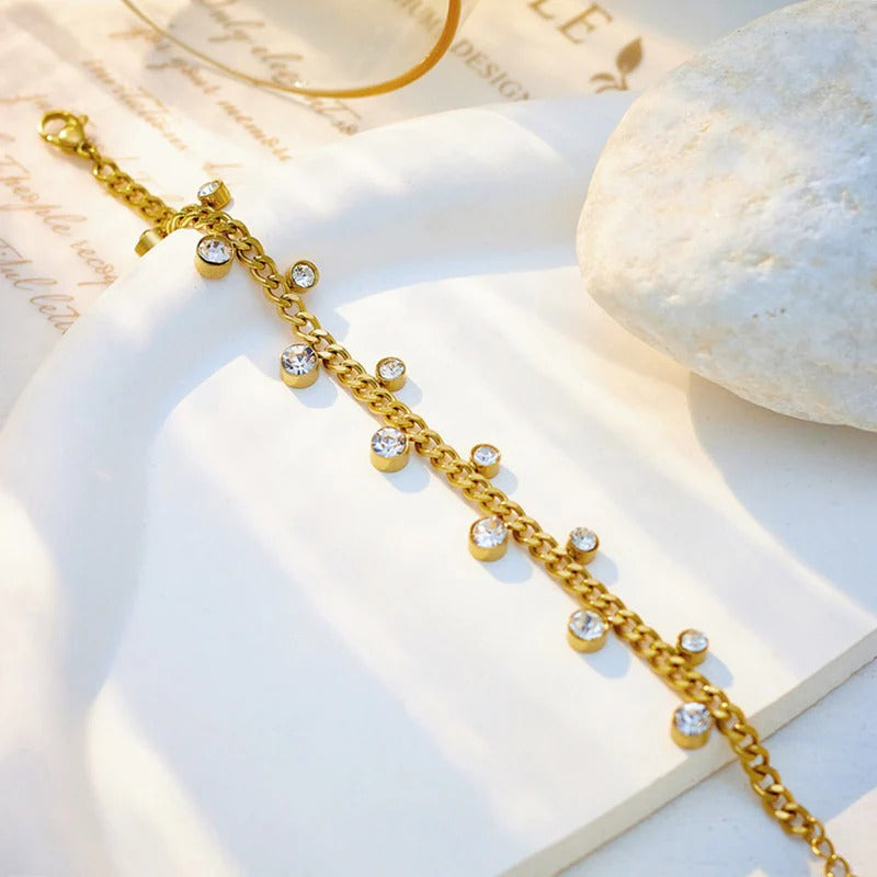 Gold Plated Stainless Steel Anti Tarnish Crystal Accents Dainty Wraparound Bracelet