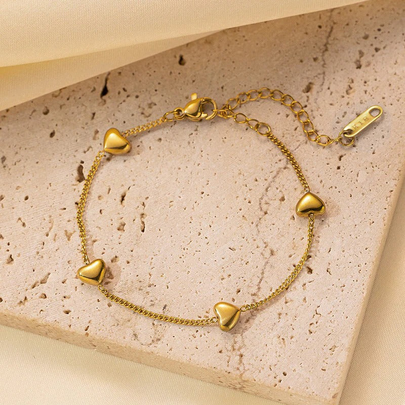 Gold Plated Stainless Steel Anti Tarnish Heart themed Wraparound Bracelet For Women