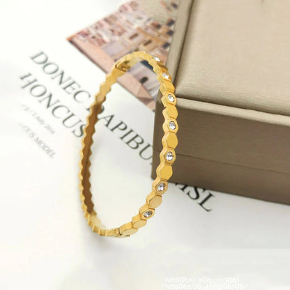 Gold-Plated AD Bangle-Style Hexagonal Anti Tarnish Bracelet
