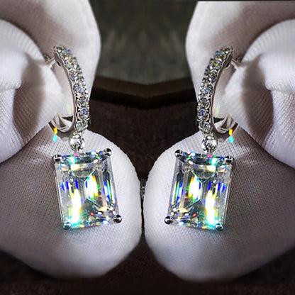 Silver Plated Anti Tarnish Rectangular American Diamond Studded Crushed Ice Cut Drop Earrings