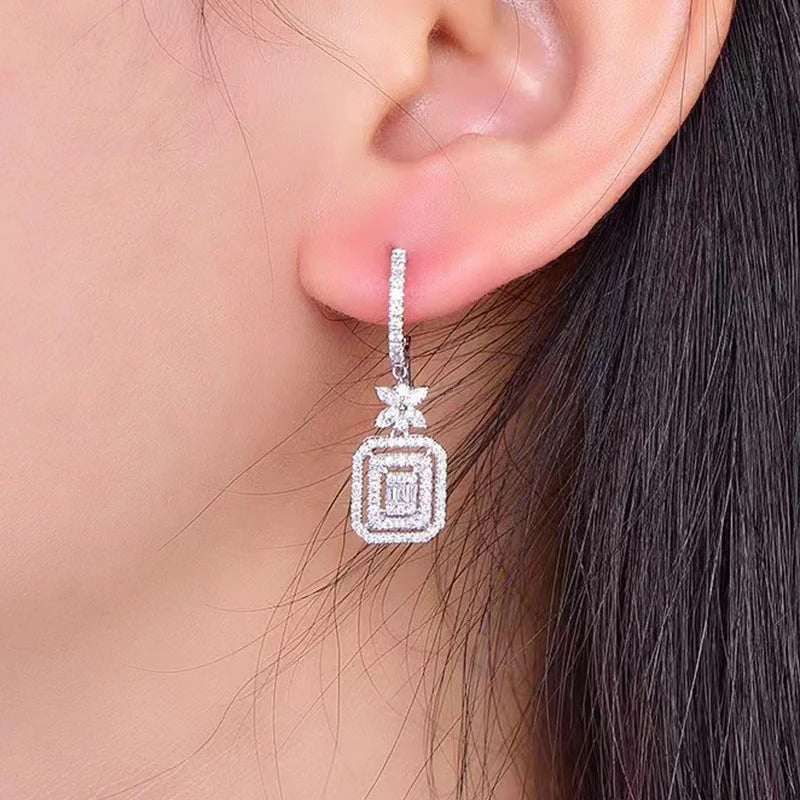 Silver Plated Anti Tarnish American Diamond Studded Iconic Luxury Geometric Drop