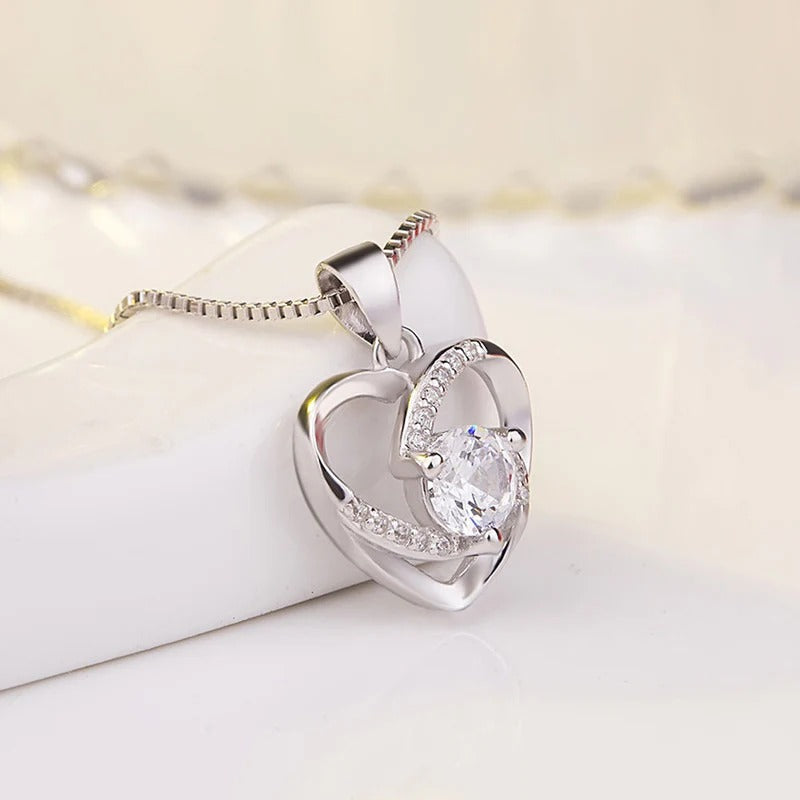 Silver Plated Anti Tarnish American Diamond Studded Heart Themed Pendant