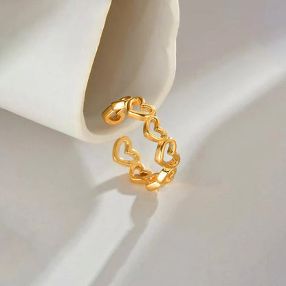 Gold Plated Anti Tarnish Stainless Steel Heart Themed Adjustable Finger Ring