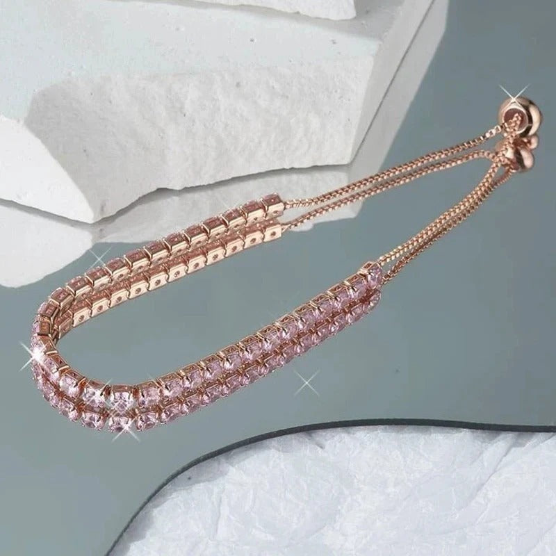 Round Cut Cubic Zirconia Pink Matrix Tennis Bracelet
