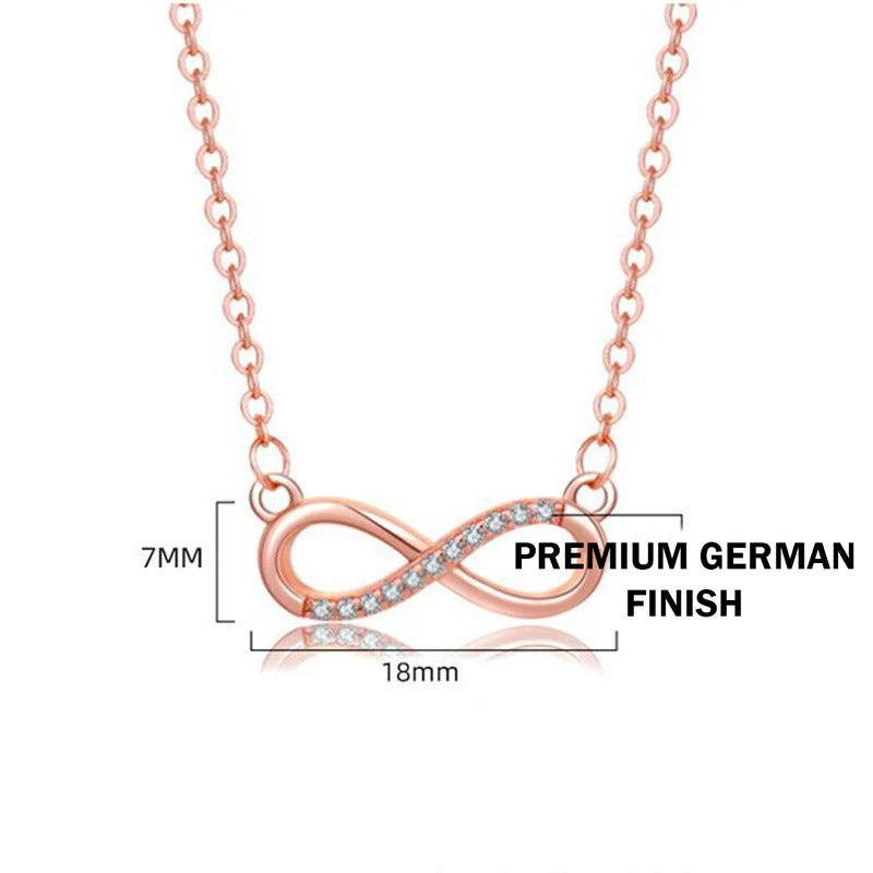 Rose Gold Plated American Diamond Studded Infinity Shape Korean Pendant