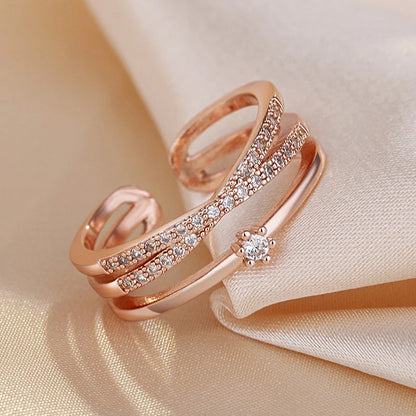 Rose Gold American Diamond Studded Contemporary Korean Finger Ring