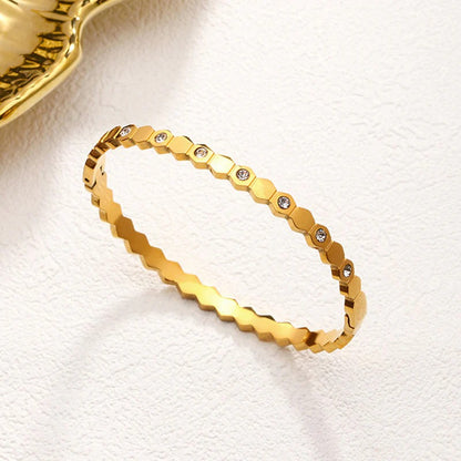 Gold-Plated AD Bangle-Style Hexagonal Anti Tarnish Bracelet