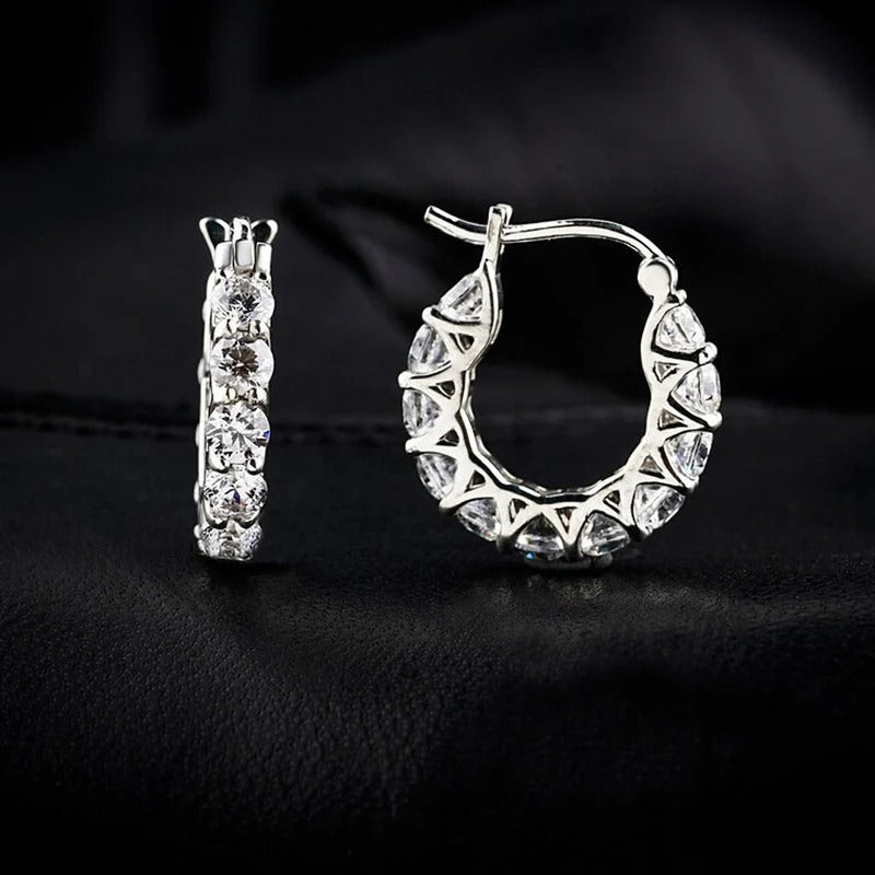 Silver Plated Anti Tarnish American Diamond Studded Contemporary Beautiful Hoop Earrings
