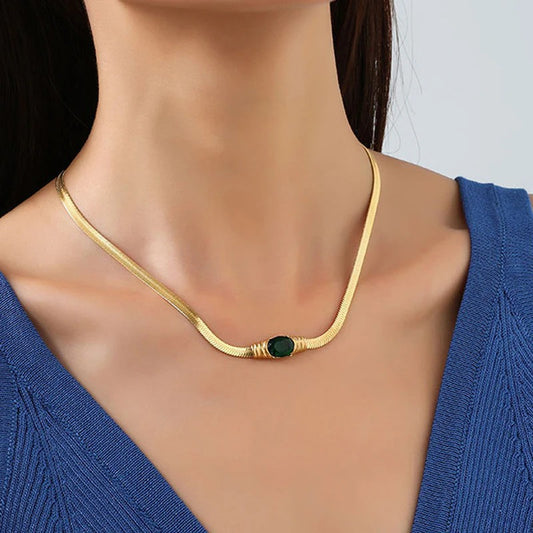 Gold Plated Stainless Steel Anti Tarnish Stone Studded Snake Chain Pendant