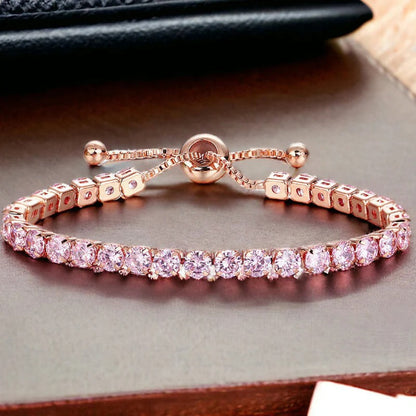 Round Cut Cubic Zirconia Pink Matrix Tennis Bracelet