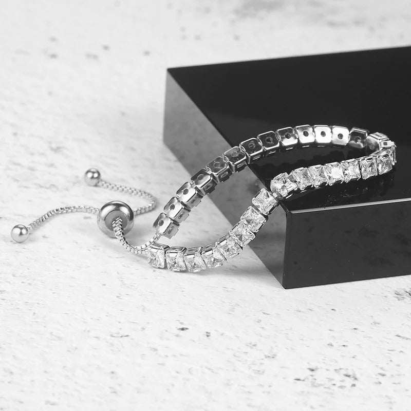 Zaverati Square Cut Cubic Zirconia White Matrix Anti Tarnish Tennis Bracelet
