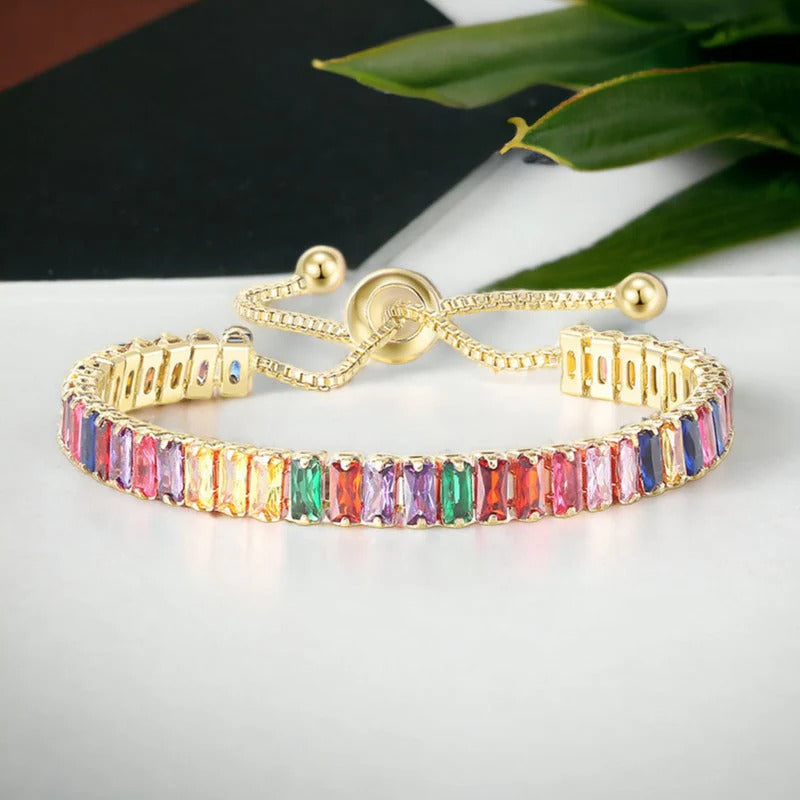 Rectangular Cut Cubic Zirconia Multicolor Matrix Tennis Bracelet