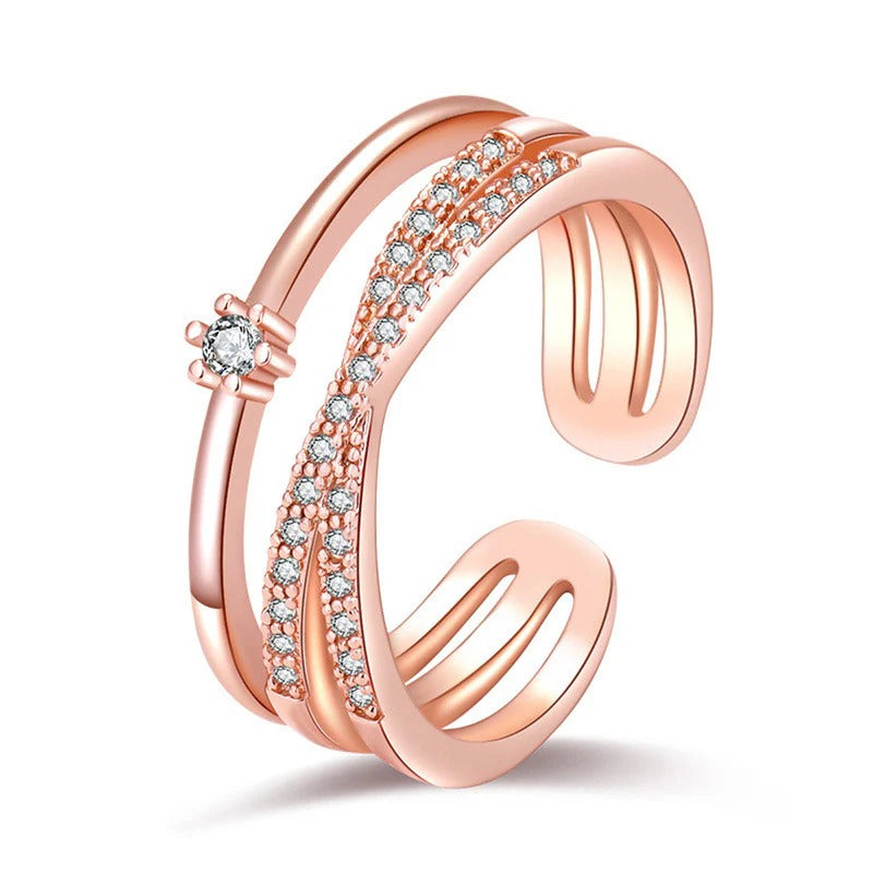 Rose Gold American Diamond Studded Contemporary Korean Finger Ring