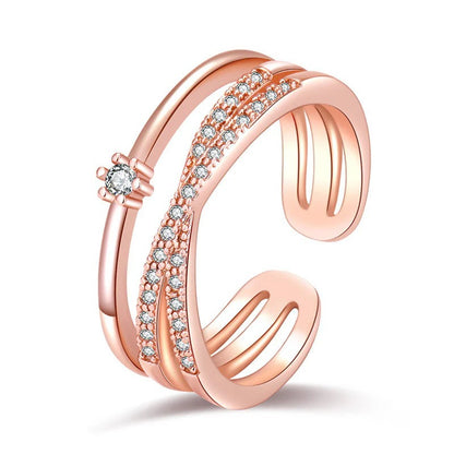 Rose Gold American Diamond Studded Contemporary Korean Finger Ring