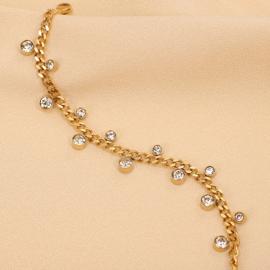 Gold Plated Stainless Steel Anti Tarnish Crystal Accents Dainty Wraparound Bracelet
